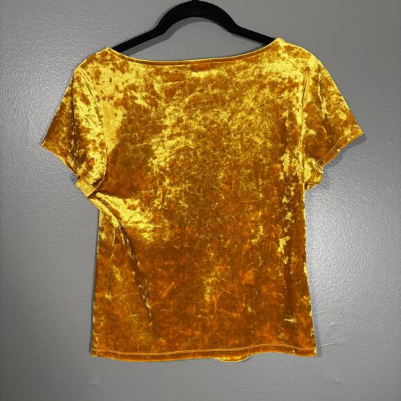 Mossimo Women's Yellow Velvet Baby Tee Cropped Top - Size Small - Whimsygoth - Picture 6 of 6